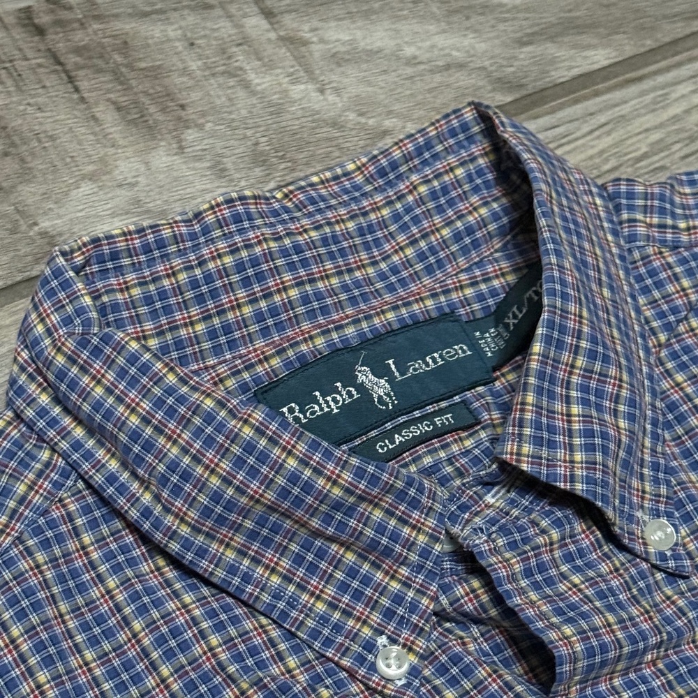 Ralph Lauren blue red yellow plaid men xl short sleeve button up